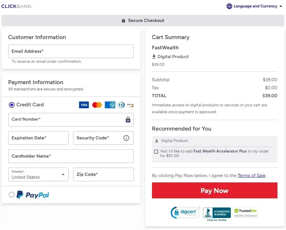 Fast Wealth Order Page